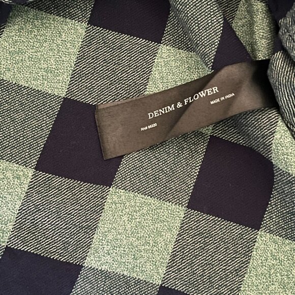 Denim & Flower Ricky Singh Plaid Shirt Men Medium Green Long Sleeve Button Down - Picture 5 of 7